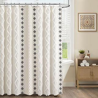 White Boho Cotton Shower Curtain,72