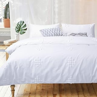 Tufted Duvet Cover Queen Cotton Textured Boho Chic White Shabby Chic Geo: Jacquard Weave and Production Notes