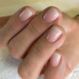Short Press on Nails Square Nude Ombre Fake Nails Press ons White Glue Stick on Nails with Designs Full Cover Acrylic Glossy Artificial Cute: Ombre Dyeing and Production Notes