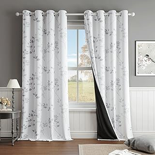 Beauoop Floral 100% Blackout Curtains for Bedroom Grey White 52X84 2 Panels: Print Design and Production Notes