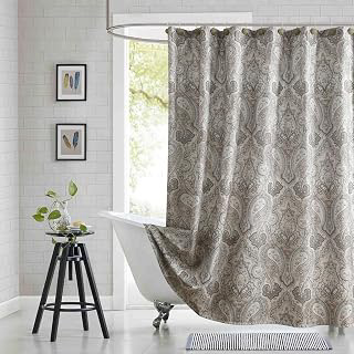 Fabric Shower Curtain, Taupe and Blue Paisley Print Shower Curtains for Bathroom, 72