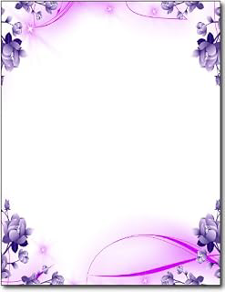 Purple Passion Floral Printable Letterhead Stationery Paper - 50 Sheets - 8.5