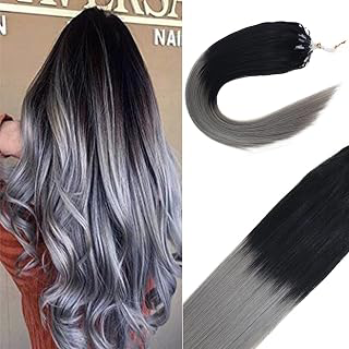 Micro Beads Hair Extensions Remy Human Hair Ombre Black to Silver Gray Micro Ring Loop Tip Real Human Hair Extensions Ombre Dip Dye 2-Tones: Ombre Dyeing and Production Notes
