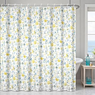 Yellow Blue Floral Shower Curtain, Watercolor Botanical Bath Decor, 72x72: Print Design and Production Notes