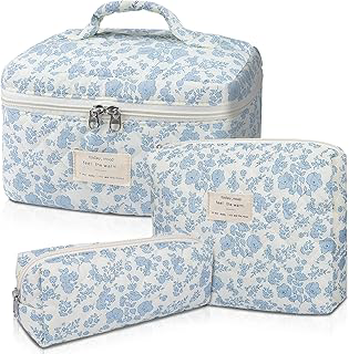 Gosect Makeup Bag, Large Quilted Cosmetic Bag, Big Floral Make Up Bag for Women Girls, Cute Cotton Makeup Bag Set, Flower Travel Toiletry: Print Design and Production Notes