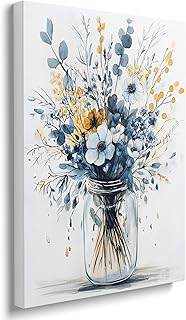 Framed Navy Blue Prints Vintage Daisy Floral Picture Wall Decor Gift Modern Poster Retro Simple Rustic Flower Canvas Wall Art Wildflower: Print Design and Production Notes