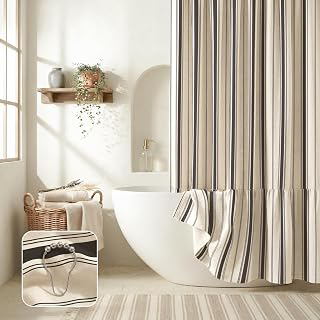 Linen Shower Curtains for Bathroom - Farmhouse & Bohemian Shower Curtains, Neutral Textured 1:2 Ruffled Shower Curtain, Spa-Like, Easy Care: Jacquard Weave and Production Notes