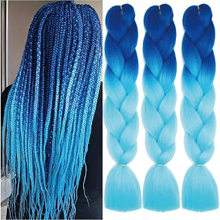 Blue Ombre Braiding Hair Extensions for Women 3 Packs 100g/Pack: Ombre Dyeing and Production Notes