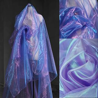3.3 Yard Magic Purple Organza Fabric with Holographic Iridescent Effect, 59-inch Wide, Perfect for Halloween, Wedding, DIY Projects, Dress: Ombre Dyeing and Production Notes