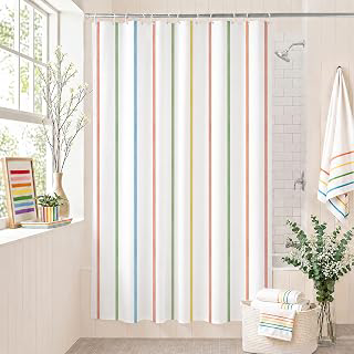 Colorful Watercolor Stripes Shower Curtain Boho 72Wx72H Modern for Bathroom: Jacquard Weave and Production Notes