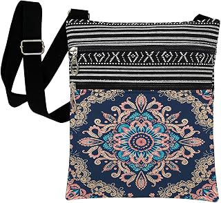 Ethnic Floral Crossbody Bag Symmetrical Print Adjustable Strap Purse Outdoor Travel Messenger Bag Birthday Present for Women Boho Style Daily: Print Design and Production Notes