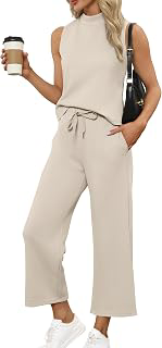 Two Piece Sets for Women Summer Outfits Lounge Sets Mock Neck Tops Wide Leg Crop Pants Vacation Travel Outfits: OEM Production and Sizing Notes