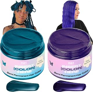 INH Hair Dye Set - Aquamarine Blue Green & Amethyst Dark Purple Semi Permanent Hair Color Duo, Vegan Color Depositing Conditioner, Ammonia &: Ombre Dyeing and Production Notes