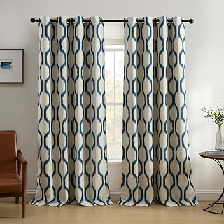 Threadmade Renzo Ikat Geometric Linen Room Darkening Window Curtain, Indigo - 52