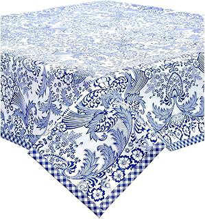 Toile Blue Oilcloth Tablecloths with Navy Blue Gingham Trim (48x72): Fabric Sourcing and Quality Notes