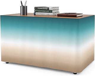 8Ft Table Skirt, Teal Beige Ombre Cream Table Skirt for Rectangle Tables & Round Tables, Decorative Desk Skirts, Modern Turquoise Abstract Art: Ombre Dyeing and Production Notes