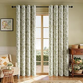 Rinwoc Vintage Leaf and Floral Print Blackout Curtains Set of 2 Panels 84 Inch, Grommet Top Linen Textured Drapes for Bedroom Living Room: Print Design and Production Notes