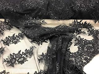 Valentina Textile Inc Sequin lace Fabric with embroderies on mesh VT-10 (1 Yard, Black): Fabric Sourcing and Quality Notes