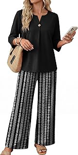 Two Piece Sets for Women 3/4 Length Sleeve Lounge Sets Summer Spring Vacation Travel Outfits Fashion Clothing: OEM Production and Sizing Notes