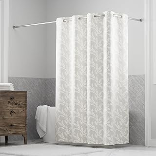 Hookless It's A Snap! Jacquard Shower Curtain, 3-in-1 Curtain Includes Fabric Shower Curtain with Flex-On Rings & Fabric Liner with Magnets, 71