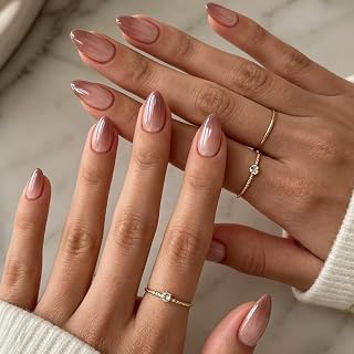 Brown Press on Nails Almond, Ombre, Chrome, Short, 24Pcs: Ombre Dyeing and Production Notes