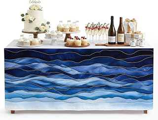6Ft Table Skirt, Navy Blue Ombre Table Skirt for Rectangle Tables & Round Tables, Decorative Desk Skirts, Modern Moire Abstract Art Luxury Party: Ombre Dyeing and Production Notes
