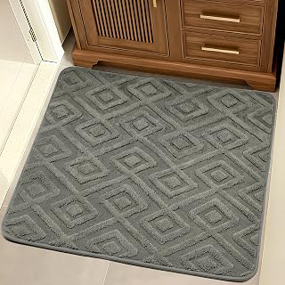 Sunlit Square Bathroom Rug 32x32, Soft Absorbent Bath Mat, Washable Bathroom Mat, Non-Slip Square Bath Rug, Cozy Shower Rugs Bathmat, Subtle: Jacquard Weave and Production Notes