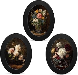 3Pcs Vintage Floral Small Oval Wall Art Framed Dark Cottagecore Decor: Print Design and Production Notes