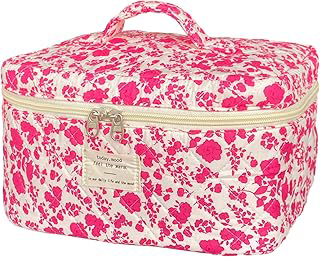 Rose Red Large Quilted Floral Makeup Bag Cute Soft Coquette Aesthetic Cosmetic Bag Cotton Travel Toiletry Bag for Women: Print Design and Production Notes