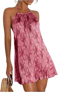 Women's Allover Print Backless Halter Dress Summer Mini Dresses: Ombre Dyeing and Production Notes