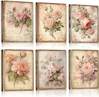 Vercraft 6 Pcs Vintage Flowers Canvas Wall, Pink Rose, Grandmillennial: Print Design and Production Notes