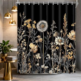 Boho Vintage Cottagecore Floral Spring Shower Curtain, Retro Beige Flower Polyester Fabric Waterproof with Hooks, Washable Farmhouse Country: Print Design and Production Notes