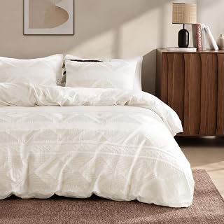 SLEEP ZONE Queen Duvet Cover Set, Tufted Boho Cotton Blend, Beige: Jacquard Weave and Production Notes