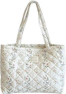 Tote Bag for Women, Quilted Cotton Puffer Tote Bag, Large Capacity Flower Print Shoulder Bags, Lightweight French Sty: Print Design and Production Notes