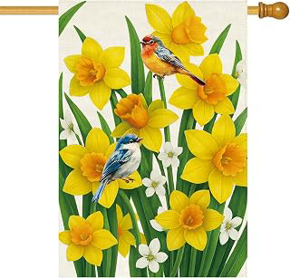Baccessor Spring Summer Daffodils House Flag 28 x 40 Inch Double Sided Burlap Bluebirds Yellow Flower Green Leaf Farmhouse Large Yard Flag: Fabric Sourcing and Quality Notes