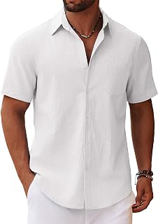 Men's Button Down Short Sleeve Shirt Casual Cotton Summer Beach Linen Wedding Shirts with Pocket: OEM Production and Sizing Notes