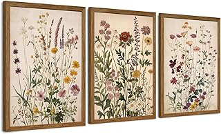 AVECCO 3 Piece Vintage Wildflower Botanical Framed Canvas Wall Art 12x16 in: Print Design and Production Notes