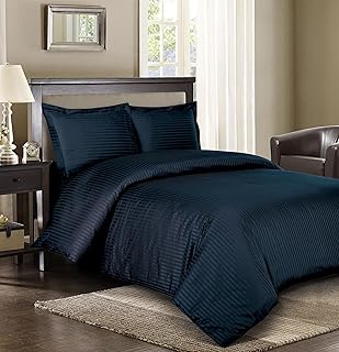 Royal Hotel's 8pc Queen size Bed-in-a-Bag Striped Navy 300-Thread-Count Siberian Goose Down Alternative Comforter 100 percent Egyptian-Cotton: Jacquard Weave and Production Notes