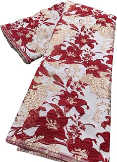 African Lace Fabric 5 Yards Floral Jacquard Embroidery with Gold Foil Craft, Wedding Dress Gown Fabric (Red): Jacquard Weave and Production Notes
