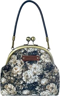 Handmade Vintage Floral Kiss-Lock Handbag for Women, Peony Print Canvas Top Handle Bag, Elegant Crossbody Shoulder Bag, Limited Edition Ladies: Print Design and Production Notes