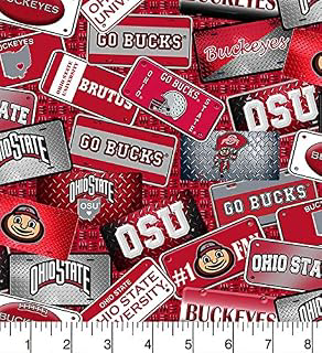 SYKEL ENTERPRISES Ohio State University Cotton Fabric License Plate Design-Newest Pattern-Sold by The Yard-SYKEL NCAA Cotton Fabric: Fabric Sourcing and Quality Notes