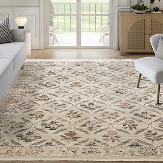 Abani Floral Area Rug - 8'x10' Cream & Ivory Rectangle Rug for Living Room & Bedroom - Alara Floral Collection: Jacquard Weave and Production Notes
