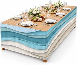 9Ft Table Skirt, Aqua Beige Ombre Table Skirt for Rectangle Tables & Round Tables, Decorative Desk Skirts, Modern Abstract Moire Art Geometric: Ombre Dyeing and Production Notes