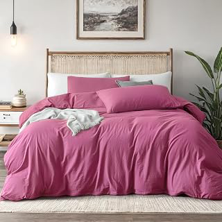 Rouge Pink Duvet Cover Queen Size, Pre-Washed Bedding Set: Jacquard Weave and Production Notes