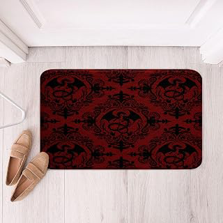 Feelyou Red Black Dragon Bathroom Rugs Jacquard Bath Mats Damask Bathroom Accessories Vintage Damask Floral Floor Doormats 16