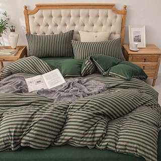 PURE ERA Jersey Duvet Cover Set Heather Forest Green Stripe Queen: Jacquard Weave and Production Notes