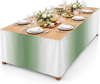 9Ft Table Skirt, Sage Green White Ombre Table Skirt for Rectangle Tables & Round Tables, Decorative Desk Skirts, Modern Abstract Art Farmhouse: Ombre Dyeing and Production Notes