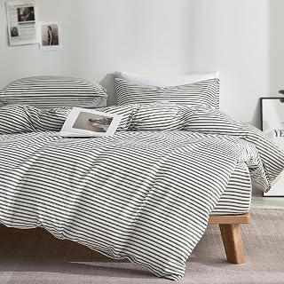 JELLYMONI 100% Cotton Classic Striped Duvet Cover Queen Set, Grey: Jacquard Weave and Production Notes