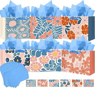 qiqee Medium Paper Gift Bags, 6PCS, Winter Floral Design: Print Design and Production Notes
