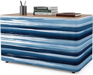 8Ft Table Skirt, Navy Blue Ombre Table Skirt for Rectangle Tables & Round Tables, Decorative Desk Skirts, Modern Oil Painting Waves Abstract: Ombre Dyeing and Production Notes